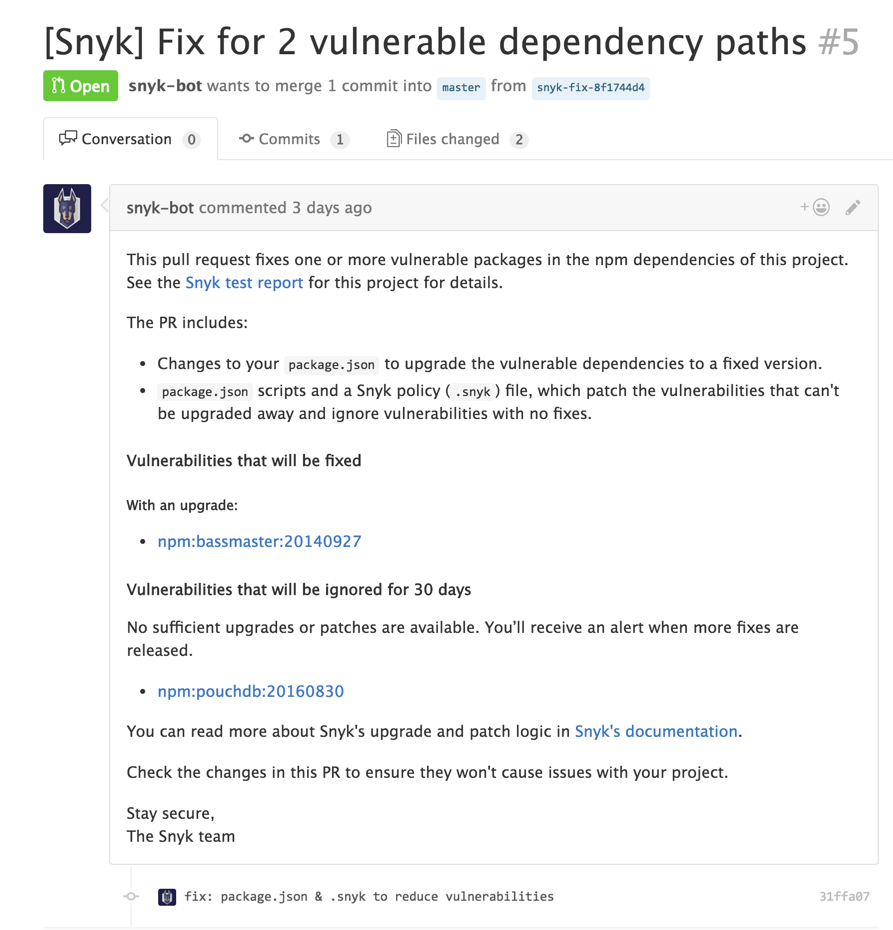 snyk GitHub adibidea